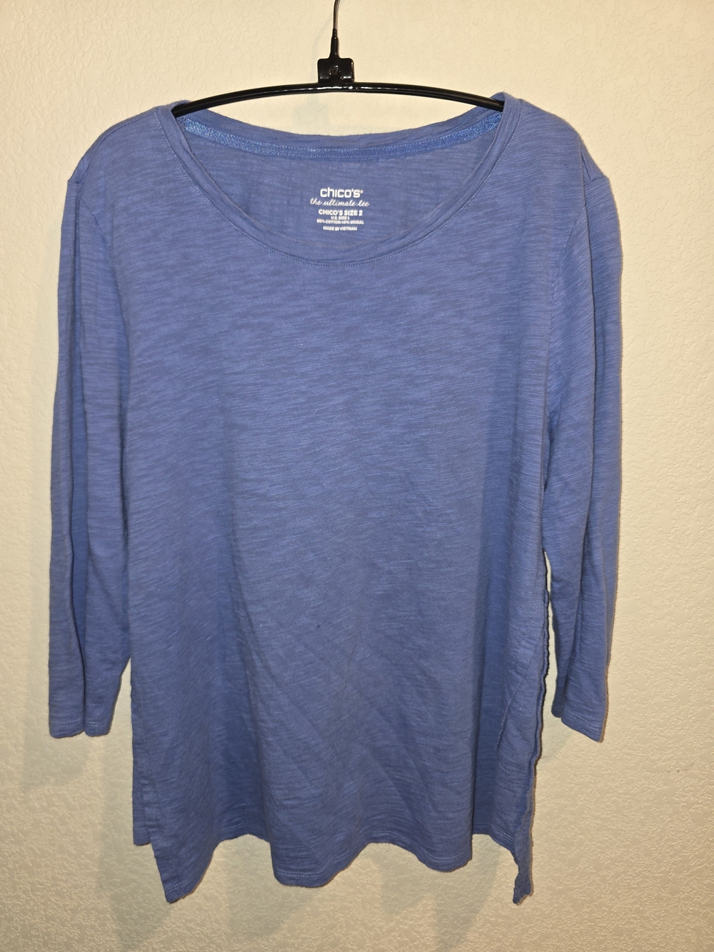 Chico's The Ultimate Tee Blue 3/4 Sleeve Scoop Neck Top - Size 2 (US Large)